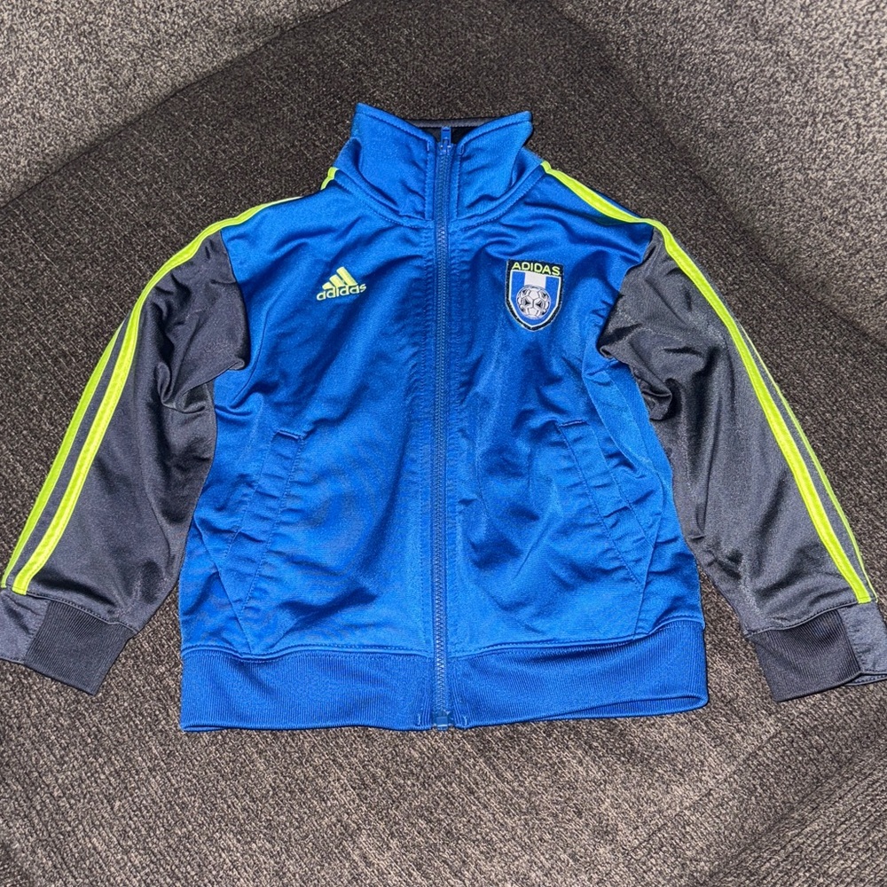 Adidas Blue and Black Jacket with Neon Stripes